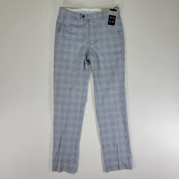 Alfani Men's Trousers ALFATECH Light Blue Plaid Poly‎ Blend SLIM 30 x 32 NEW - Picture 1 of 9